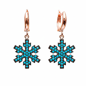 Snowflake Design Turquoise CZ Turkish 925 <b>Silver</b> Sterling Jewelry Handmade Fine Trendy Wholesale <b>Dangle</b> <b>Earrings</b> - Product Image 2