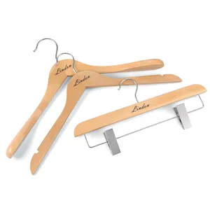 High Quality Wood Hanger Lindon Customized Logo Natural Wooden Hangers High Quality Wooden Hangers For Clothes