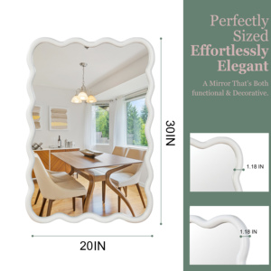White 20x30 Wavy <b>Rectangle</b> Solid Wood Frame Decorative <b>Mirror</b> <b>For</b> Bedroom Bathroom Living Room Entryway - Product Image 4