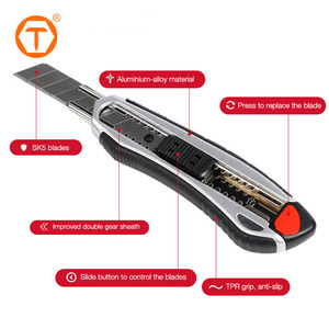 Cuchillo <span class=keywords><strong>retráctil</strong></span> Sinotools DIY OEM <span class=keywords><strong>de</strong></span> acero al carbono <span class=keywords><strong>de</strong></span> 18 mm con bloqueo automático, cuchilla <span class=keywords><strong>de</strong></span> <span class=keywords><strong>seguridad</strong></span>, mango <span class=keywords><strong>de</strong></span> TPR+ABS, 1 año <span class=keywords><strong>de</strong></span> garantía - Product Image 2
