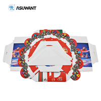 Boîte en carton pliable en forme de chalet avec nœud de Noël rouge et vert pour emballage cadeau de l'Avent de Noël
