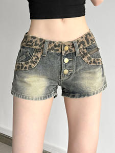 Moda leopardo Patchwork empalmado mujeres pantalones vaqueros cortos Y2k Hottie verano Chic moda casual pantalones cortos - Product Image 2