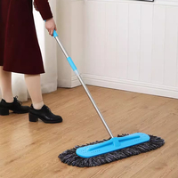FF5880 39cm 49cm Balai plat en coton humide et sec avec manche en acier inoxydable pour le nettoyage des sols domestiques et hôteliers, balai à poussière commercial