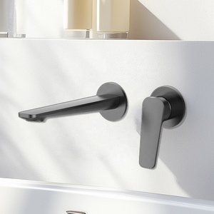 Robinet de lavabo de salle de bain en or noir de luxe, montage mural, <span class=keywords><strong>bec</strong></span> en cascade, robinet mélangeur en laiton, robinet de lavabo à levier unique, robinet de lavabo - Product Image 1