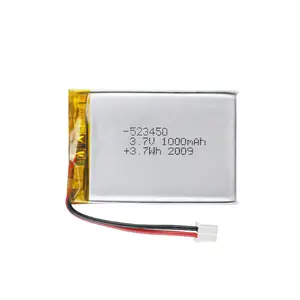 Lipo 523450 baterias recarregáveis de polímero de lítio, 3.7v 1000mah 523450