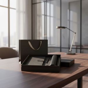 Set de Regalo Promocional Moderno con Bolígrafo, Cuaderno A5, Memoria USB y Diseño Grabado - Product Image 1