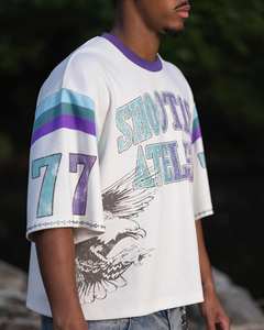 <span class=keywords><strong>T</strong></span>-<span class=keywords><strong>shirt</strong></span> Personalizzata Yingling Spalla Scivolata Stampa Serigrafica Heavyweight 100% Cotone Boxy Cropped Oversize - Product Image 3