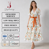 Robe longue décontractée Joydressing pour femme, imprimé cachemire, col carré, manches courtes, taille smockée, pour la vente en gros aux boutiques