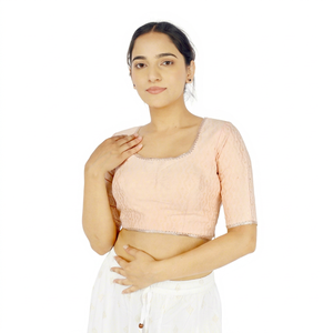 Blusa Tradicional Rosa de Georgette Tejido con Cuello Redondo y Manga Corta, con Lazo Sencillo en la Espalda para Bodas, Fiestas y Uso Casual - Product Image 1