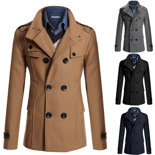 Mens Slim Fit Trench Coat Custom Man Double Breasted Long Jacket Coat Outerwear