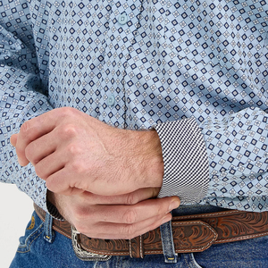 Thêu trắng dễ thương nút up hiện đại vaquero nút xuống Retro lớn và cao ưa thích phong cách denim cổ điển ăn mặc áo sơ mi phương Tây - Product Image 5