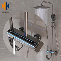 Robinet de douche pluie moderne de luxe finition chromée 4 fonctions design piano température de l'eau réglable pause pommeau de douche pluie douce