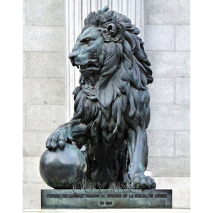 曲陽大型装飾屋外金属製動物彫刻 座像 アンティークブロンズ等身大ガーデンライオン像 屋外用 - Product Image 5