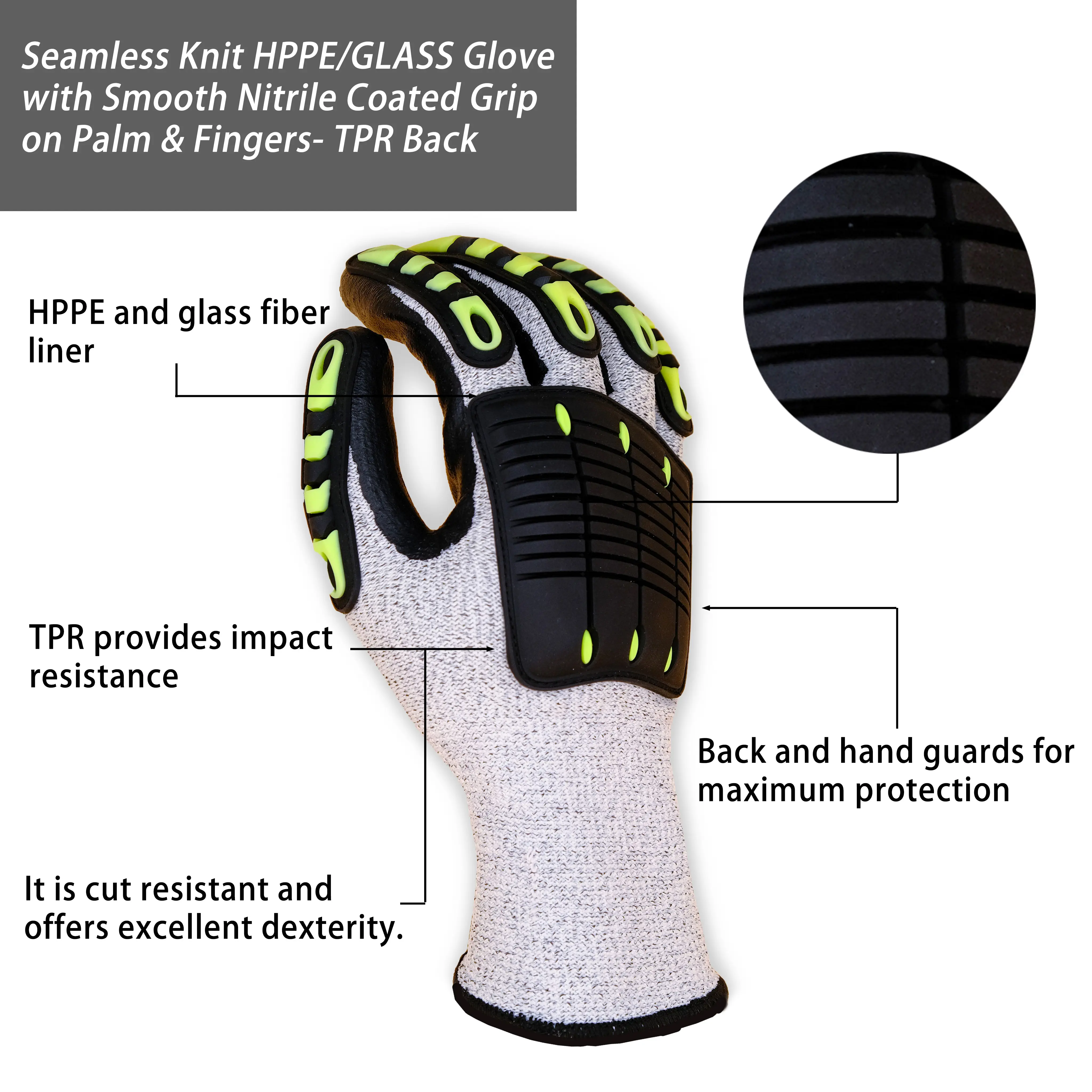 SKYEE black nitrile palm coating level 5 TPR anti cut impact resistant safety work hand construction gloves for repair