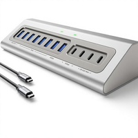 Hub USB Aluminium 15 Port (1 USB-C 12 USB-A) PD 100W/45W 10Gbps Data Kabel 3.3FT untuk PC/Laptop/iPad Tersedia