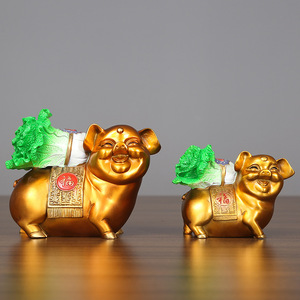 Figuras de cerdo y repollo, 2 uds., material de cobre, decoración de Año Nuevo Chino, regalo para el hogar y la oficina - Product Image 1