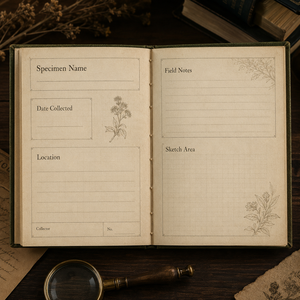 Cuaderno de Observaciones Botánicas LABON, Tapa Dura con Lámina Dorada, Cubierta de Tela Vintage, Cuaderno de Campo, Cuaderno de Dibujo con Puntos - Product Image 2