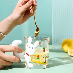 Taza <span class=keywords><strong>de</strong></span> Café <span class=keywords><strong>de</strong></span> Vidrio Moderna con Relieve Pintado a Mano, Diseño <span class=keywords><strong>de</strong></span> Conejo Adorable, Ecológica, Apta para Microondas, para Bebidas Frías, Regalo <span class=keywords><strong>de</strong></span> Boda para Parejas, para <span class=keywords><strong>Biblioteca</strong></span> - Product Image 1