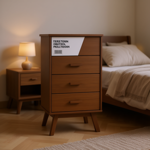 Midcentury Modern 3 Drawer Nightstand In Brown Pine Wood <b>Storage</b> <b>Bedside</b> Cabinet For Bedroom Home Furniture - Product Image 2