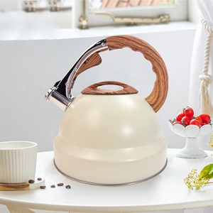 <span class=keywords><strong>Bouilloire</strong></span> en acier inoxydable de style rétro de couleur <span class=keywords><strong>crème</strong></span> de 3,5 L avec poignée en grain de bois Accessoire de cuisine facile à nettoyer <span class=keywords><strong>Bouilloire</strong></span> à sifflet durable - Product Image 3