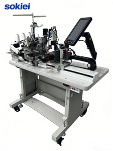 Machine à coudre industrielle entièrement automatique programmable à lit plat pour ourlets de sous-vêtements, avec coupe-fil et triple aiguille interlock - Product Image 1