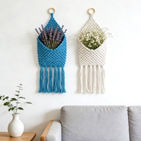 Elegante Tapiz de Pared de Macramé de Ratán Hecho a Mano con Borlas, Bolsa de Almacenamiento Estilo Boho Vintage para Decoración del Hogar y Regalo