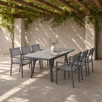 Ensemble de salle à manger d'extérieur moderne 6 places, mobilier de jardin en aluminium avec table extensible en pierre et chaises pour l'école et les parcs