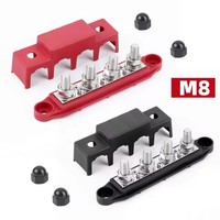 Barre de distribution de batterie M8 à 4 bornes avec couvercle isolé rouge pour véhicules électriques, solaires et applications marines