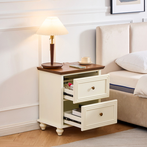 Mid Century Modern Nightstand 22.9 In 2 <b>Drawers</b> Wood <b>Storage</b> Side Cabinet With Charging Station Outlet Hole - Product Image 3