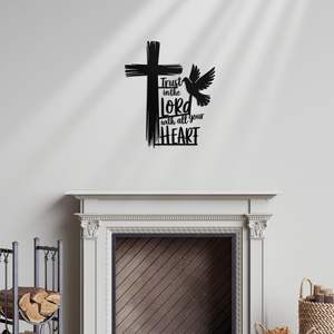 Arte de Pared con Cruz de Metal - Diseño de Confianza en el Señor con Paloma - Decoración Cristiana Resistente a la Oxidación para el Hogar, Iglesia, <span class=keywords><strong>Ideas</strong></span> de Regalo para Bautizo - Product Image 4
