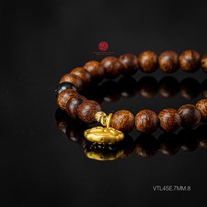 Pulsera de Agarwood Natural de 6mm para Mujer, Mezclada con Oro, Joyería Elegante de Madera en Venta - Product Image 3