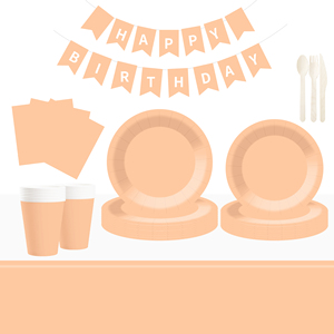 DAMAI Solid Color Party Supplies Light Orange Dinnerware Set Disposable Dinner 7 Inch 9 Inch Plate <b>Paper</b> Cup Cutlery Napkin - Product Image 1