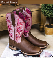 Bottes de cowboy tendance en cuir véritable pour femme, à semelle Goodyear, bout carré, style désert, bottines plates western, chaussures de travail