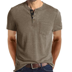 T-shirt <span class=keywords><strong>Henry</strong></span> à manches courtes pour homme, été 2024, style européen et américain, en coton mélangé, uni, vintage, coupe ajustée, respirant - Product Image 5