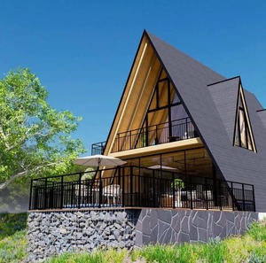 カスタムデザインの三角形の木造住宅、モダンなモジュール式住宅、サマーキャンプホテル用の三角形ログハウス販売中 - Product Image 3