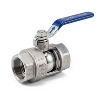 Válvulas de bola de acero inoxidable 316 de 2 vías con rosca NPT hembra, PN16 DN25 1" de paso completo, operación manual para agua, aceite y gas