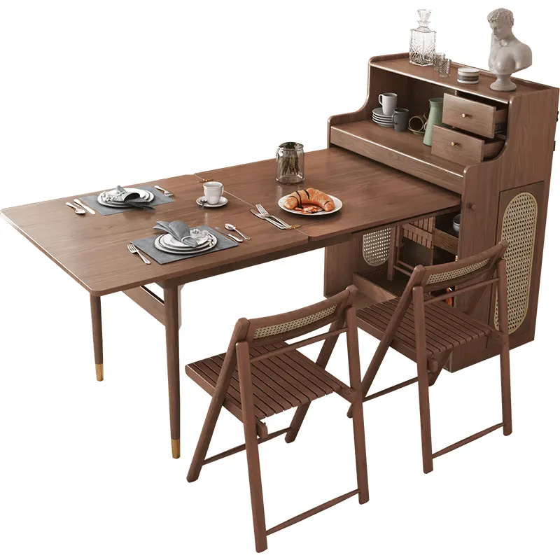 Modern storage side cabinet design furniture 4 seater foldable dining table