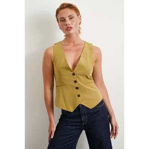 Chaleco de Lino y Algodón para Mujer, Color Oliva, Transpirable, Ropa Exterior - Product Image 6