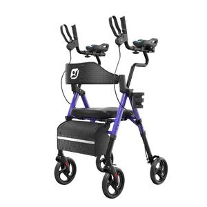 Déambulateur à quatre roues d'aide à la mobilité pour personnes âgées avec siège rembourré réglable cadre en aluminium pliable léger soutien de marche - Product Image 1