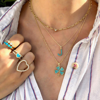 Gemnel argent sterling 925 plaqué or 14K pierre de cristal émeraude pierre turquoise charme pendentif trèfle collier
