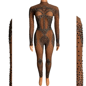 Traje de escenario de lujo para fiesta, pantalones ajustados de una pieza con diamantes de imitación brillantes, club nocturno, bar, <span class=keywords><strong>Netflix</strong></span>, bailarina de plomo - Product Image 1