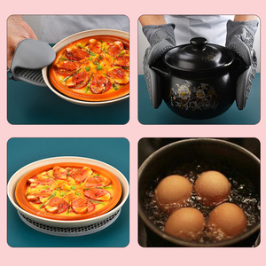 Kitchen Mitten Heat Insulation Rubber Silicone Non Resistant <b>Microwave</b> Cooking Baking Pot Holders Oven Mitts Set - Product Image 6