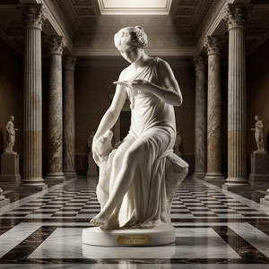 Escultura de Pastora con Cordero <span class=keywords><strong>en</strong></span> Mármol Blanco Sólido Hecha a Mano - Arte Bucólico Neoclásico Resistente a la Intemperie para Jardín y Sala de Estar - Product Image 5