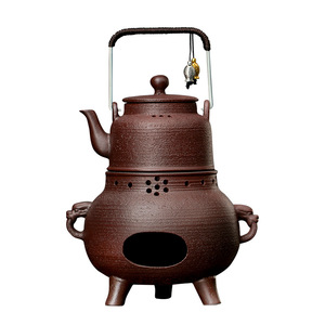 Retro Style Rough Pottery Teapot And Tea Stove <b>Set</b> With Lid Heat Resistant For Home Tea Room Use - Product Image 5