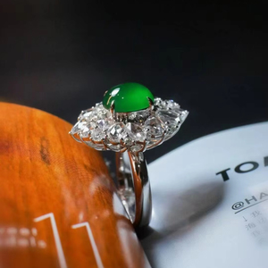 Tự nhiên hoàng gia màu xanh lá cây jadeite Jade Ring với kim cương Halo | cao Băng Ngọc trang sức đá quý 18K vàng | tùy chỉnh sang trọng - Product Image 4