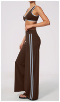 Ensemble 2 pièces pour femme, haut court sans manches, pantalon large taille haute, motif rayé sur le côté, tricoté, respirant, style sportif
