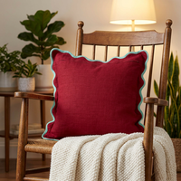 Housse de coussin décorative en coton brodé festonné, style bohème, pour canapé et lit, couleur unie