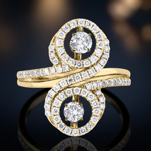 Anillo de Boda de Plata de Ley 925 con Halo de Circonita Cúbica, Chapado en Oro de 14K, con Dos Circonitas que Simulan Diamantes - Product Image 3