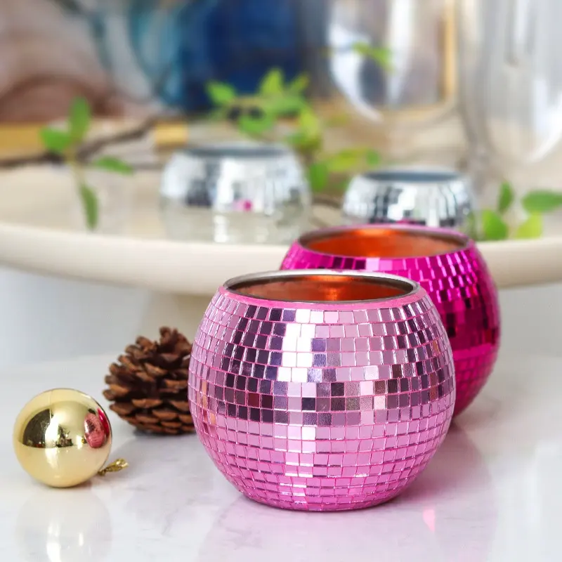 Glazen Disco Bal Planter 8Cm Disco Spiegel Bal Glazen Kaarsenpot Houders Mozaïek Kaarshouder Kit Voor Bruiloft Decoratie