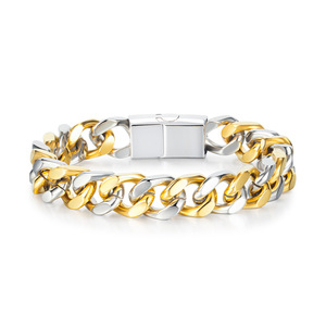 สร้อยข้อมือสแตนเลสสตีลแบบ Cuban Link ดีไซน์ใหม่ทันสมัย สีเงิน-ทอง สองสี สำหรับผู้ชาย |   ปาร์ตี้เพลนบัคเคิล - Product Image 1